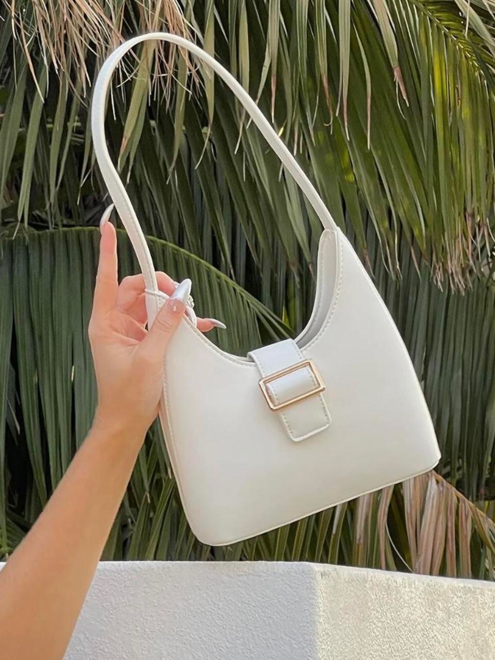 Princess Polly White Shoulder Bag with Gold Buckle